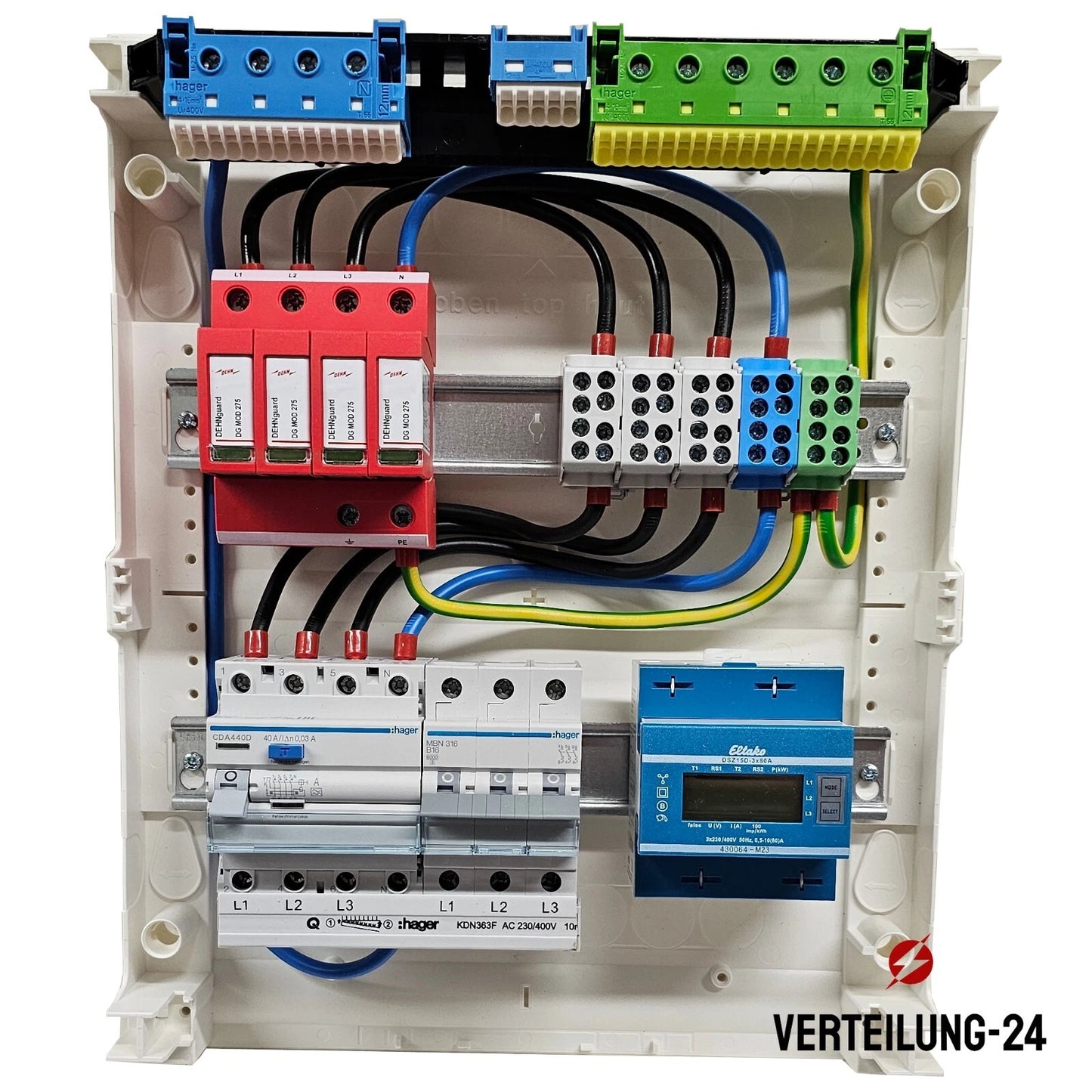 Wallbox Unterverteilung verdrahtet und bestückt mit Hager