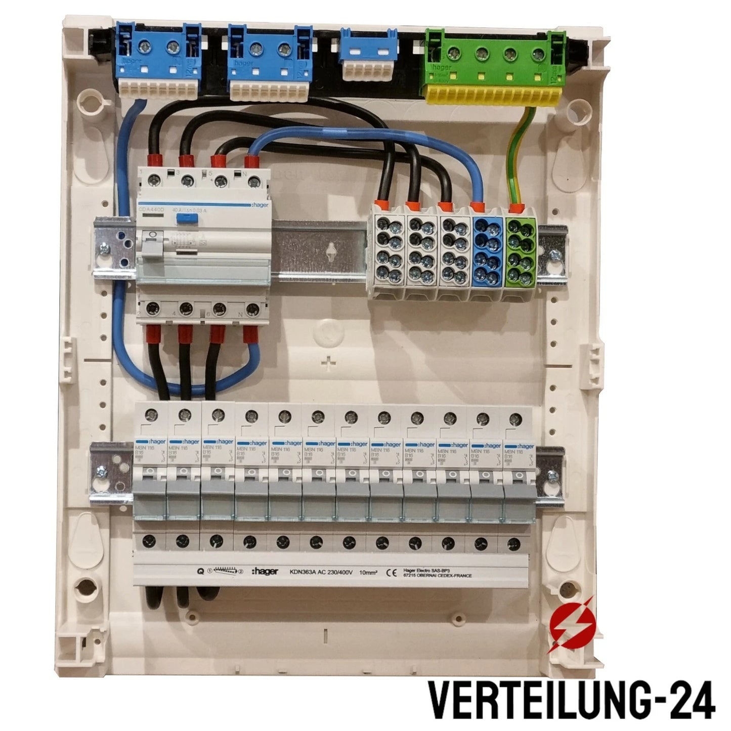 Hager Volta Aufputz Unterverteilung 2 Reihig VA24CN mit Hager Bestückung